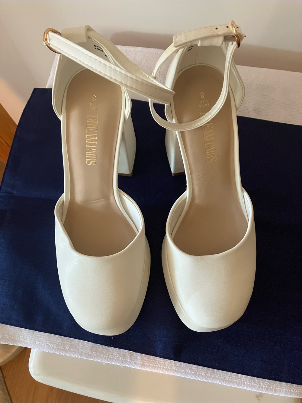 Dream Paris Women’s 8 4” Platform Chunk
White High Block Heel Ankle Strap Pump